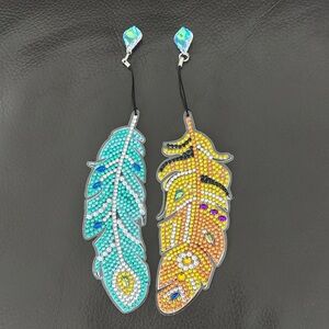Handcrafted Rhinestone Feather Bookmarks Set of 2